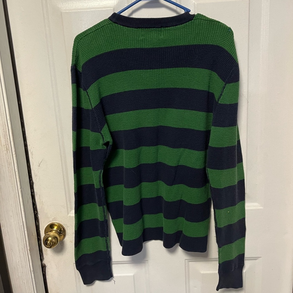 Vintage American Eagle Outfitters Green and navy Striped Crewneck waffle knit - Picture 4 of 4